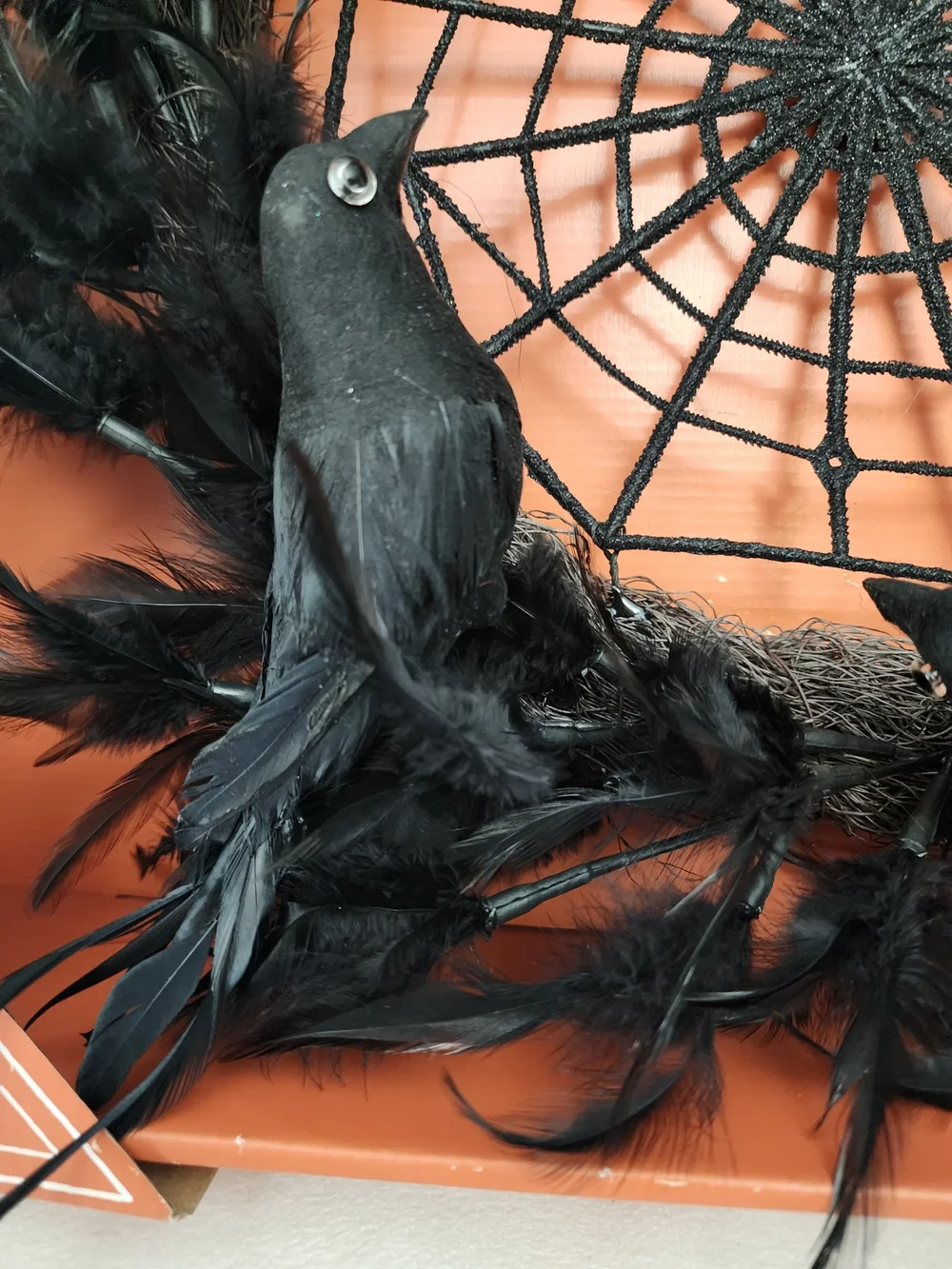 Black Feather Crow Halloween Wreath - Home Wall Decor
